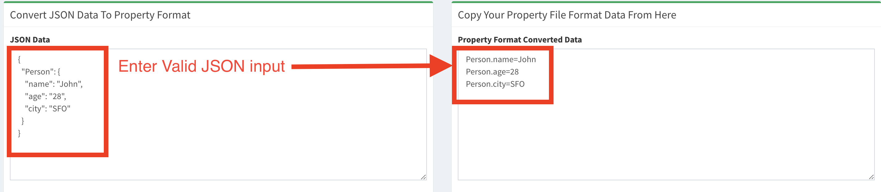 JSON to Property format converter tool