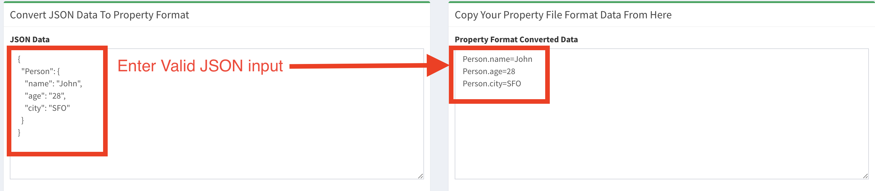 JSON Data To Property File Format Converter Developer Tools